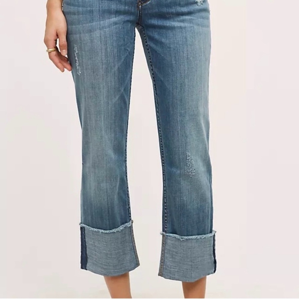 Pilcro Cropped Blue Jeans with Cuffed Hem